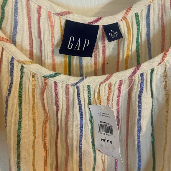 Gap Flutter Sleeve Metallic Stripe Dress L Petite - Picture 4 of 4